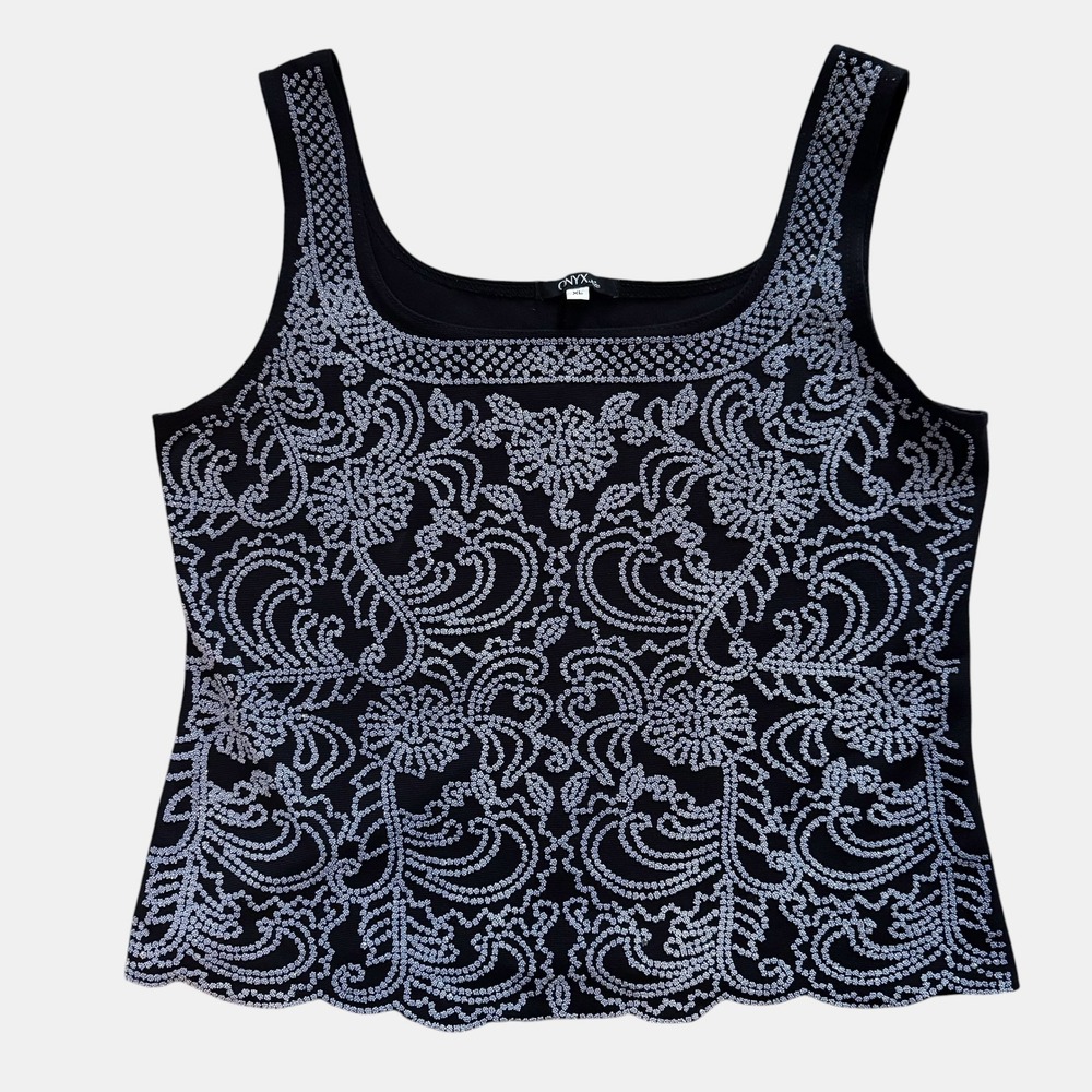 Onyx Nite Beaded Evening Top tank‎ XL Vintage mother of the bride Whimisgoth EUC